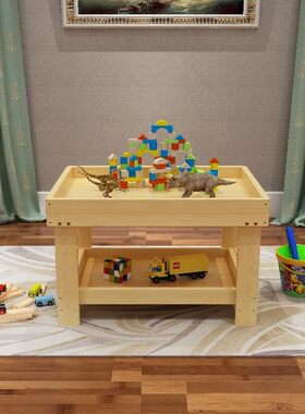 玩具桌中间凹一桌沙太空木质大尺寸多功能玩具座积木桌折叠三用1