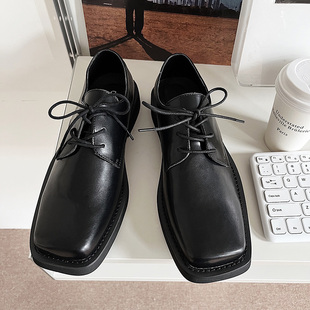 英伦风日系小皮鞋男软皮小众低帮鞋哑光透气方头休闲包鞋德比鞋