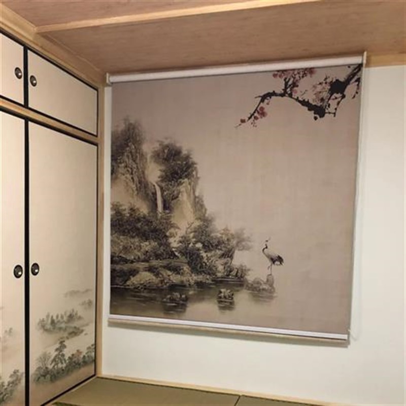 沈阳卷帘窗帘办公室免打孔定制全遮光蓝色板房升降遮阳帘替换布料