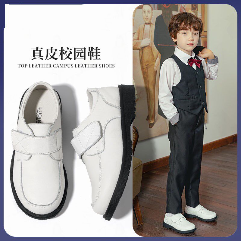 儿童演出皮鞋软底英伦风学生黑白色男童大O童单鞋男孩防滑表演鞋