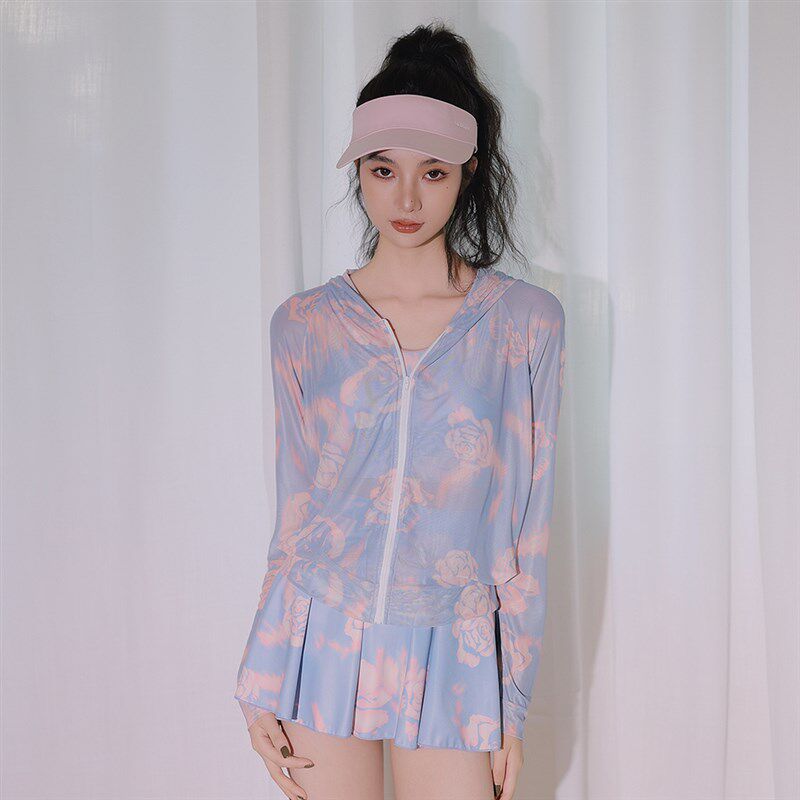 泳衣女款分体三件套运动保守长袖微胖女孩遮肉大码高级感温泉泳装