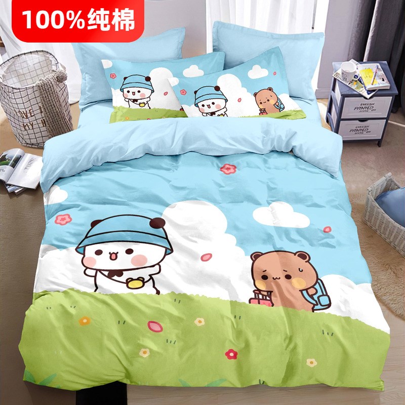 100纯棉一二布布四件套可爱情侣卡通床单被子全棉儿童女学生宿舍