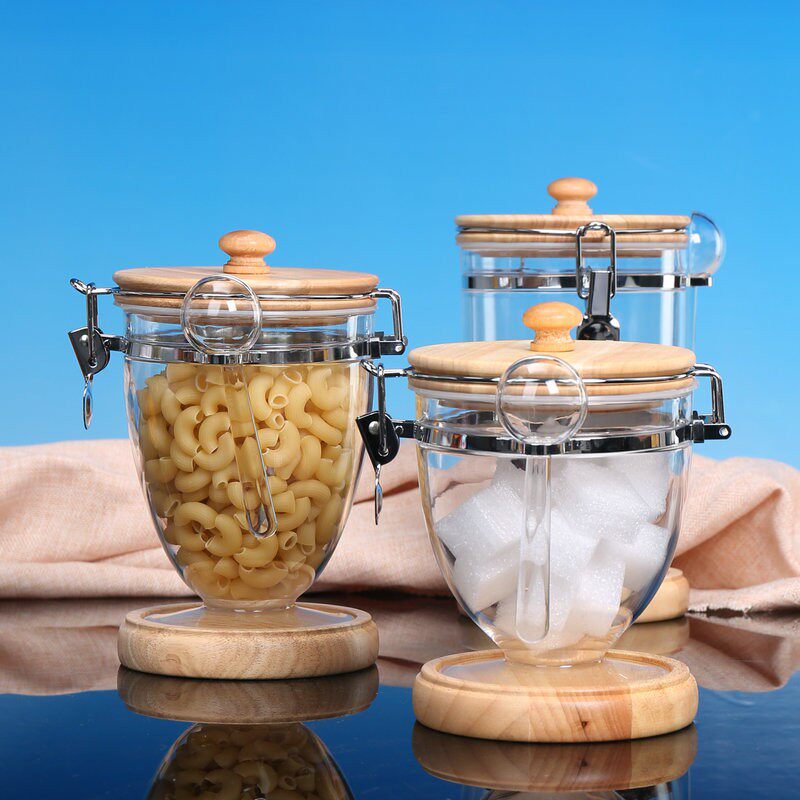 塑料密封罐咖啡豆咖啡粉保存罐储存罐茶叶收纳罐带勺圧扣式奖杯罐