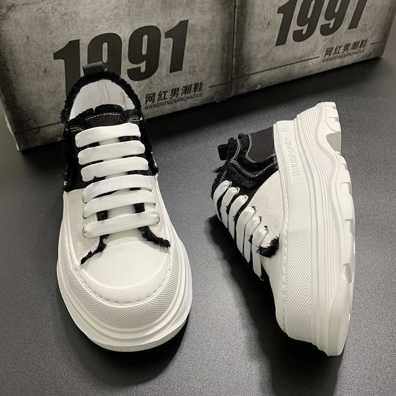 帆布鞋男夏天低帮透气小白男鞋百搭厚底增高鞋内增高布鞋男韩版潮