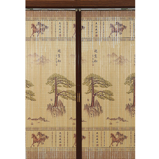 竹移门推拉门帘折叠门竹帘窗帘卷帘印花遮光隔断简易门竹帘子门帘