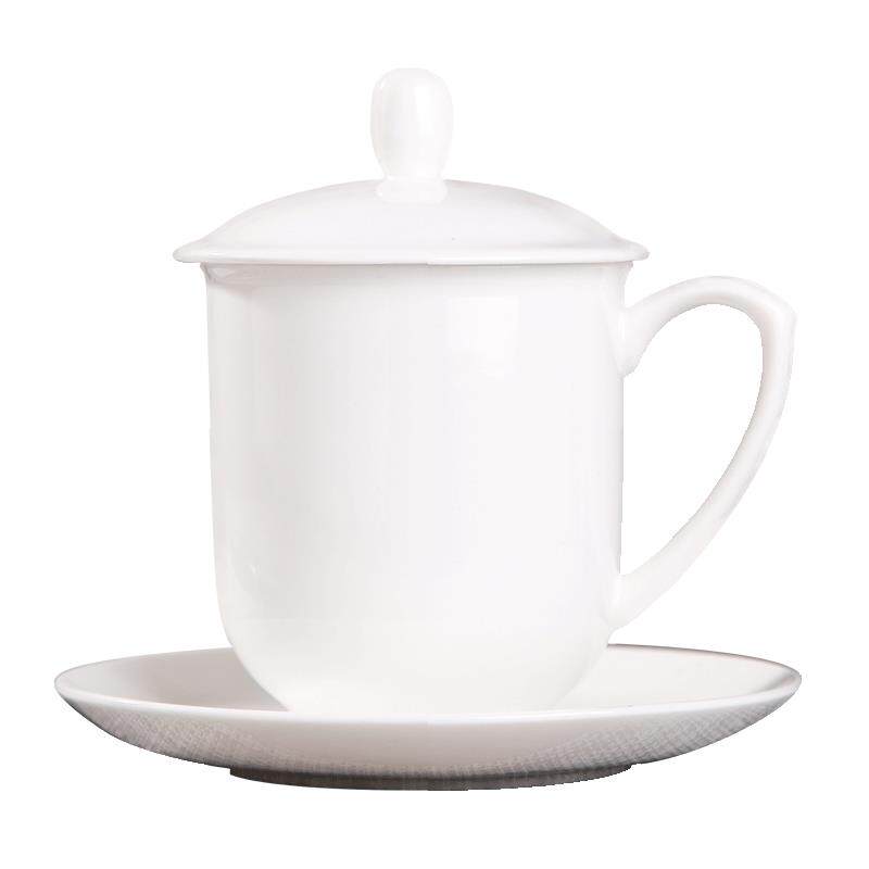 茶杯带盖陶瓷杯骨瓷水杯白色杯子办公H室个人专用老干部会议杯定