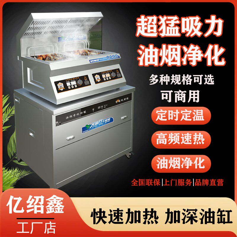 商用电炸炉无油烟设备大容量电z炸锅带抽烟净化油炸机商场超市专