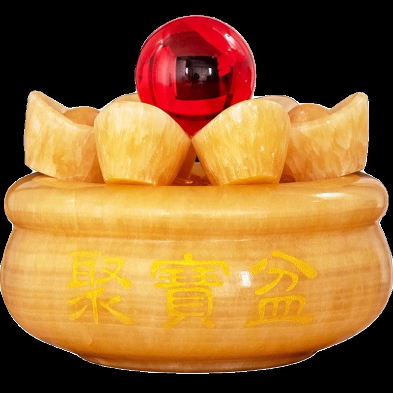 天然黄玉聚宝盆摆件招财聚财中式客厅装饰品招财进宝开业礼物高档