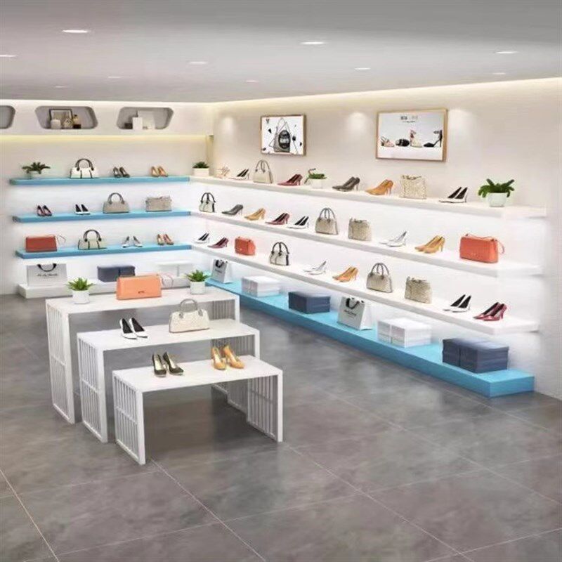 鞋店鞋架展示架童鞋店上墙包包店多层一字隔板架带灯展示架商场架