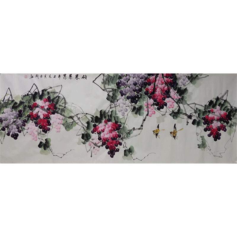 纯手绘国画小六尺写意葡萄硕果累累客厅挂画