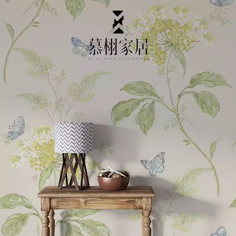 法式淡雅花卉小清新墙布客厅卧z室电视背景墙壁画酒店餐厅民宿墙