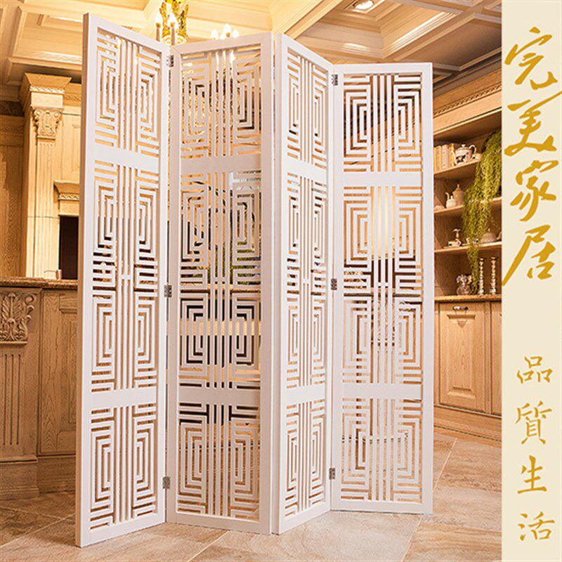屏风隔断时尚欧式白色雕花客厅卧室玄关移动简约现代折叠镂空折屏