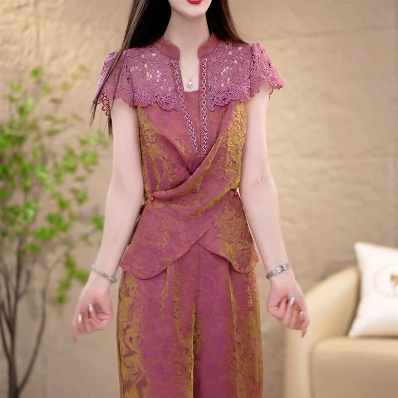 设计感高档时尚套装女2025年夏季新款妈妈装P气质百搭阔腿裤两件