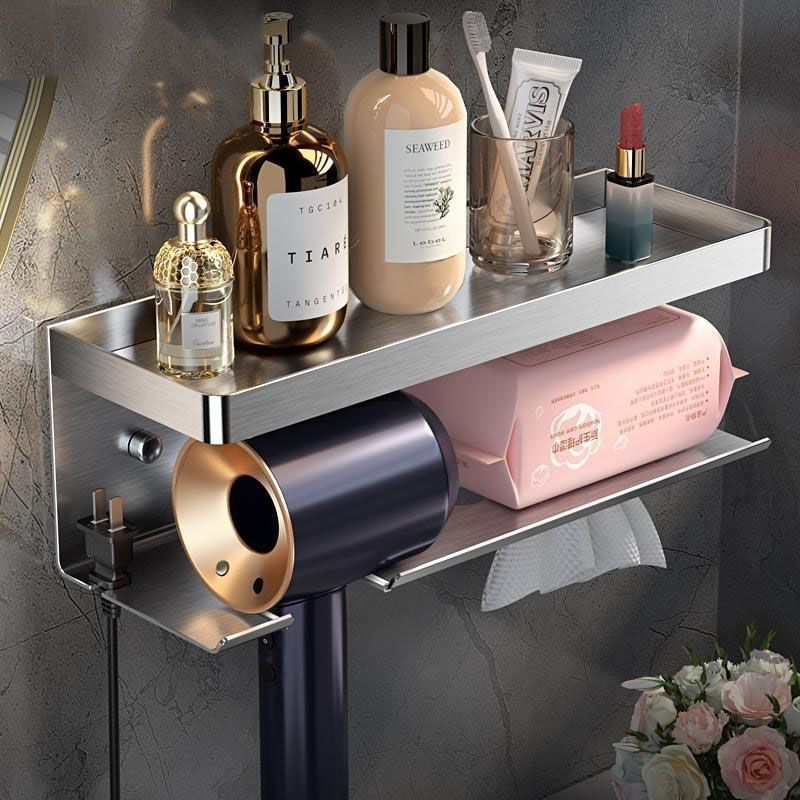 304不锈钢浴室吹风机置物架卫生间挂壁免打孔电风筒收纳支架挂架