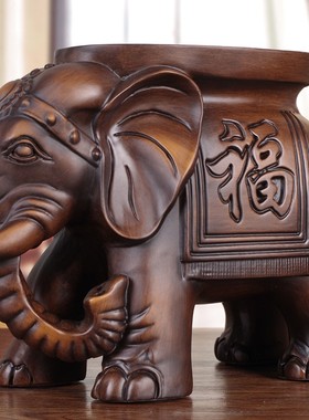 实木雕刻大象凳子换鞋一对u木质象摆件落地玄关柜客厅手工艺品乔