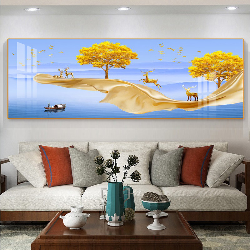 简约现代镶钻晶瓷画沙发背景墙壁画F挂画单幅横款客厅装饰画有框