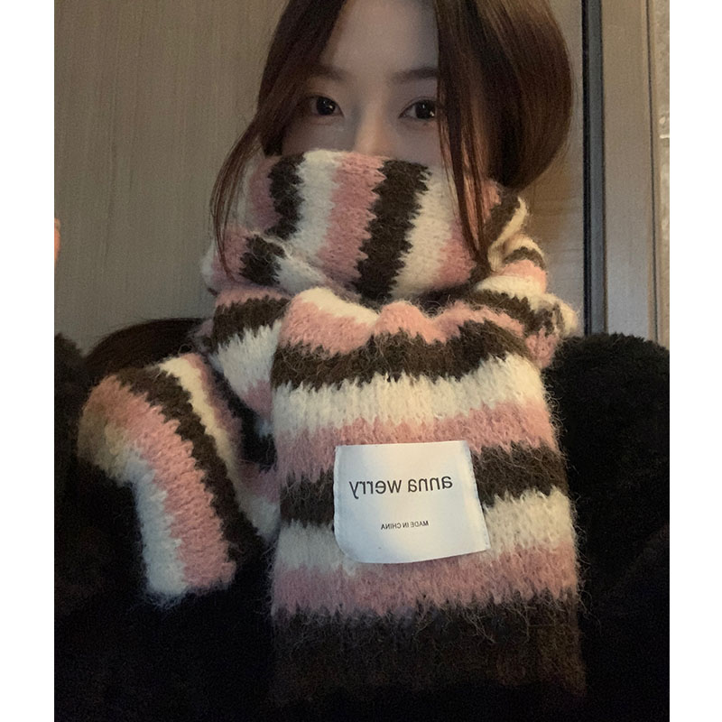 拼色条纹围巾女冬季披肩两用韩系护颈围脖防风加厚保暖高级感百搭