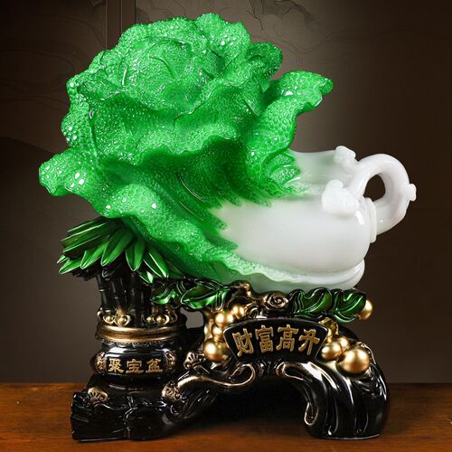 财富高升大号玉白菜摆件招财聚宝盆客厅酒柜装饰品店铺开业礼物