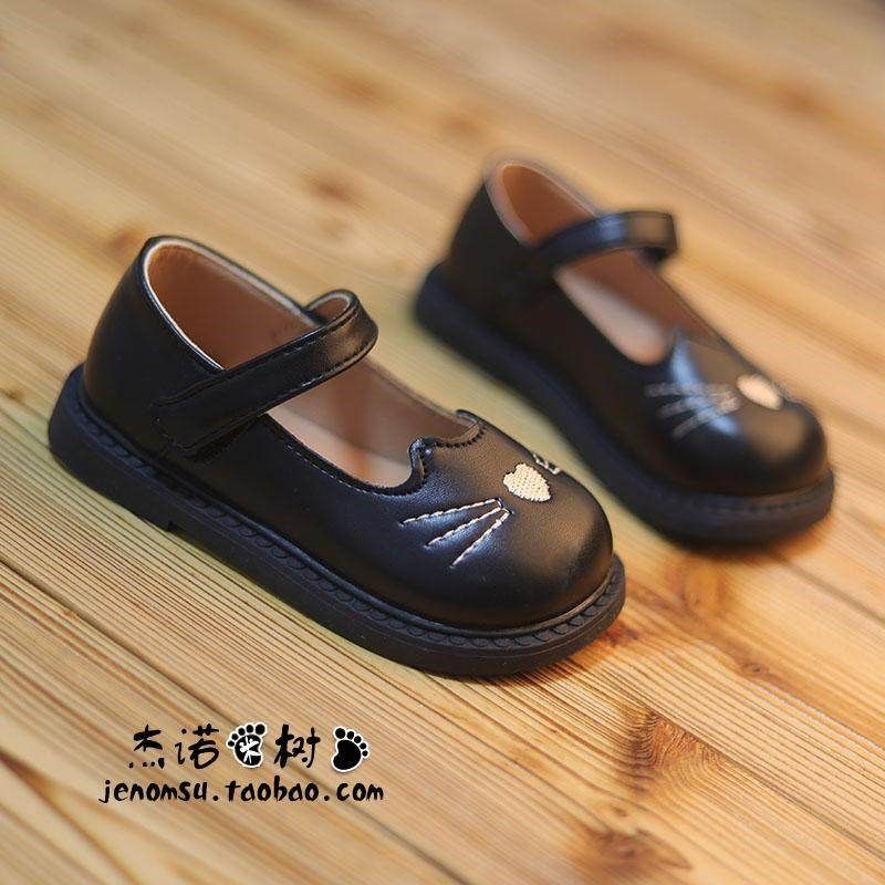 宝宝小皮鞋女1-2-3-5岁软底女宝儿童鞋子L春秋季公主卡通猫咪单鞋
