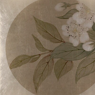 新中式客厅装饰画仿古漆画金箔画银箔画背景墙画淡雅梨花一组六联