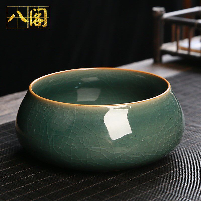 哥窑茶洗大号笔洗水盂陶瓷冰裂釉功夫G茶杯泡茶具配件茶道零配家