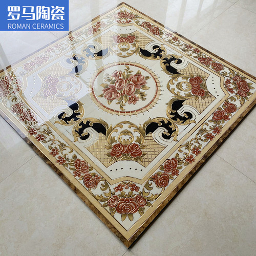 欧式客厅拼花地砖800x800 饭厅地毯花砖微晶石拼图入户玄关地拼花