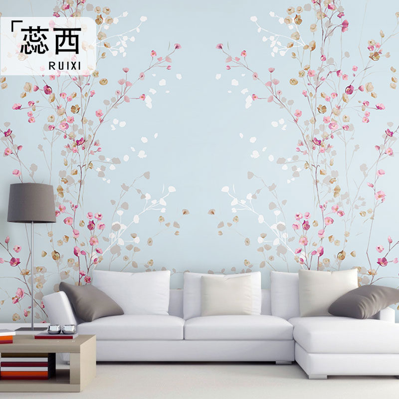 电视背景墙壁纸现代简约壁布客厅碎花朵田园墙纸卧室墙布粉色壁画