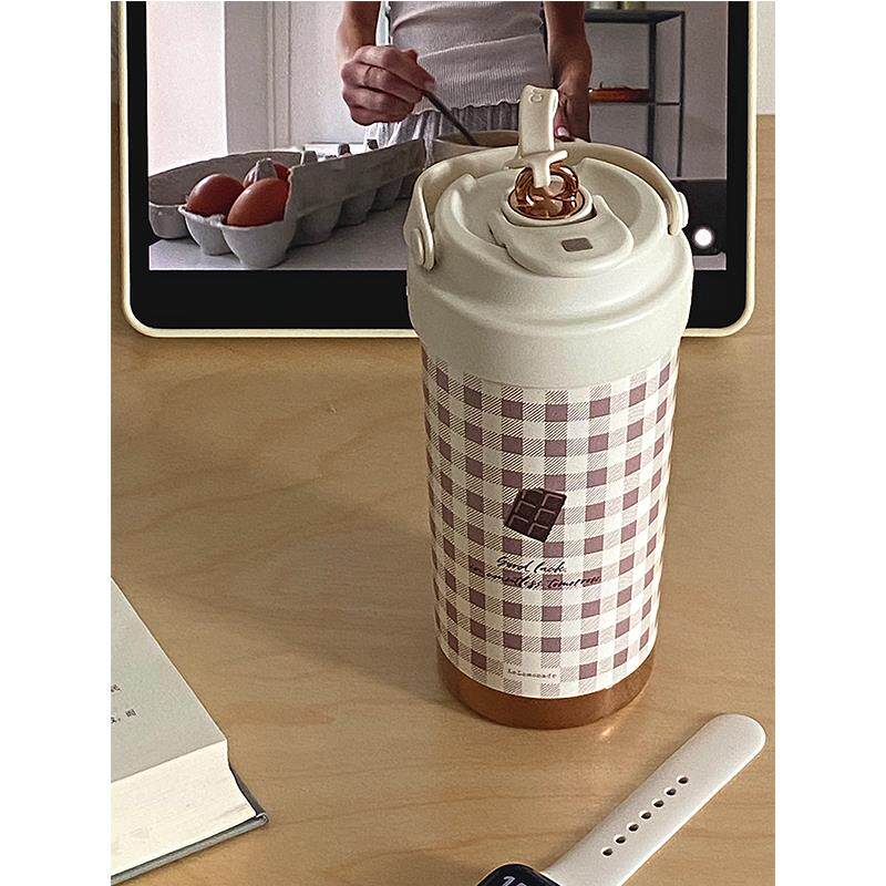 保温杯大容量女生高l颜值便携简约精致ins风高级感陶瓷内胆吸管杯