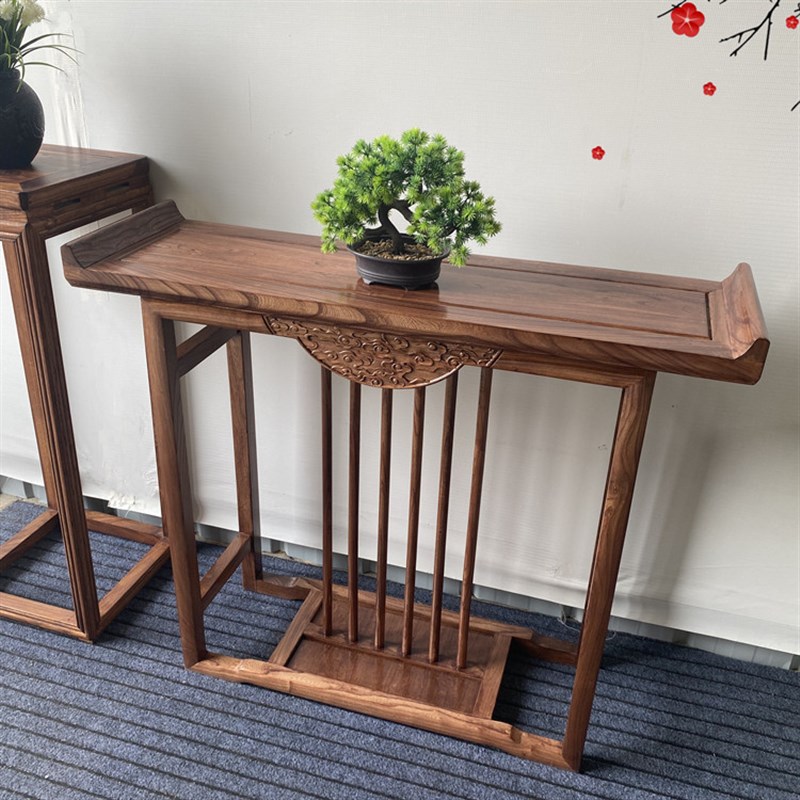 1米老榆木实木玄关桌翘头新中式条案条案禅意供桌客厅轻奢玄关台
