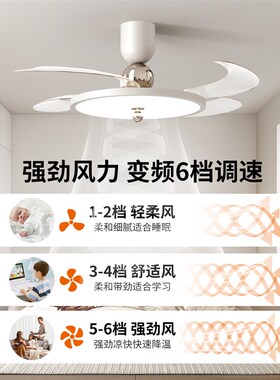 隐形风扇灯中古奶油风2025年新款一体餐厅卧室客厅吊扇吸顶灯412U