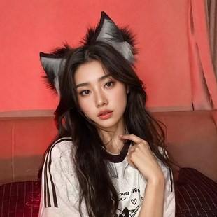 狼耳头箍猫耳朵头饰狼尾狼系男女友毛绒仿兽耳发箍万圣节cos配饰