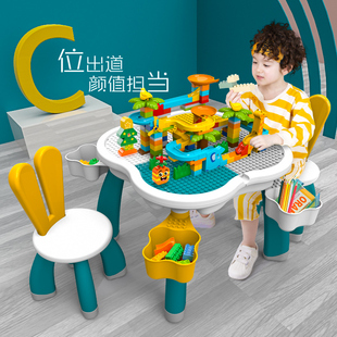 万高儿童积木桌子多功能拼装益智宝宝大颗粒智力玩具男女孩3-6岁2