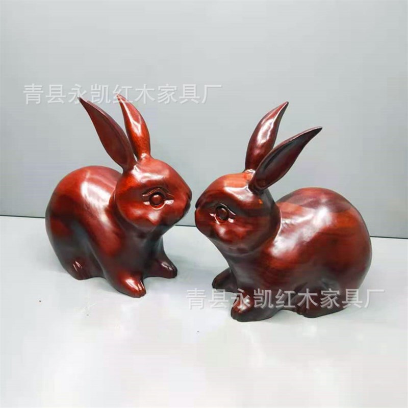 铁犁木对兔红木工艺木雕摆件实木雕刻家居饰