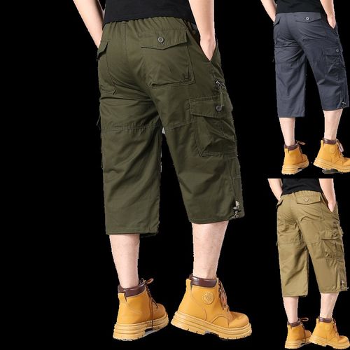 多口袋七分裤男夏季宽松马裤男户外工装中裤薄款八分裤旅游沙滩裤