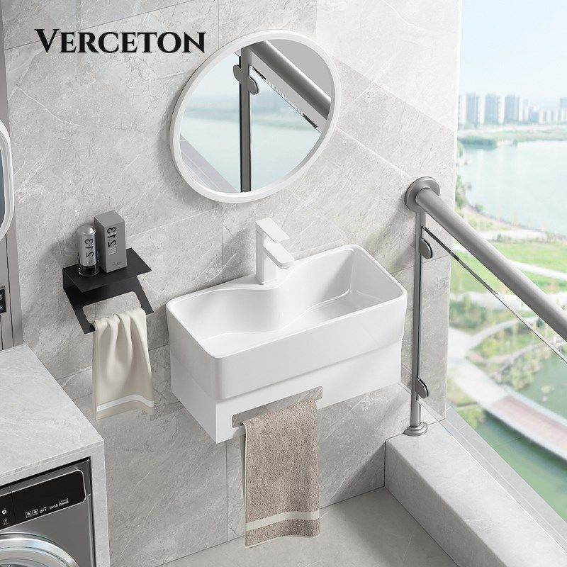 阳台挂墙式不锈钢支架盆组合小户型卫生间壁挂式陶瓷洗手洗脸吊盆