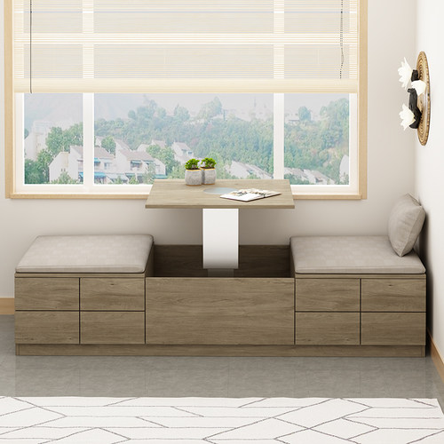 实木窗台柜子储物柜家p用可坐阳台收纳置物柜带升降地柜矮柜飘窗