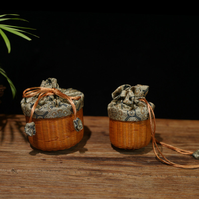 中式手工宋锦竹编杯篓主人茶具A收纳茶壶笼旅行便携锦布袋子精致