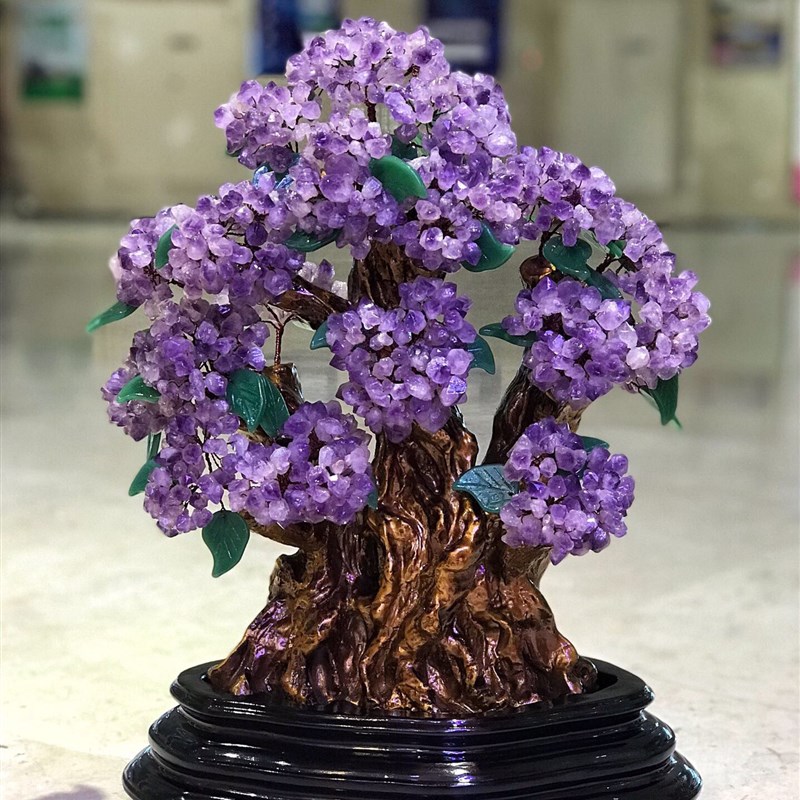 紫水晶发财树黄水晶摇钱树家居摆件客厅玄关酒柜店铺开业乔迁送礼
