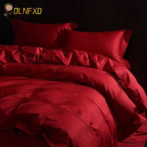 高档180支新疆长绒棉婚庆四件套纯棉喜被全棉大红色结婚床单被套