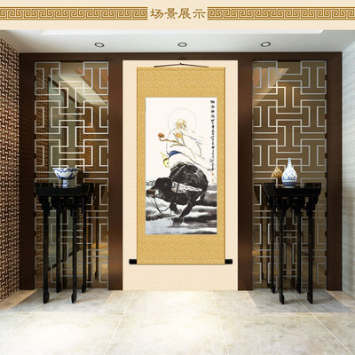 老子出关图 紫气东来骑牛青牛图卷轴挂画 人物丝绸画装饰字画定制