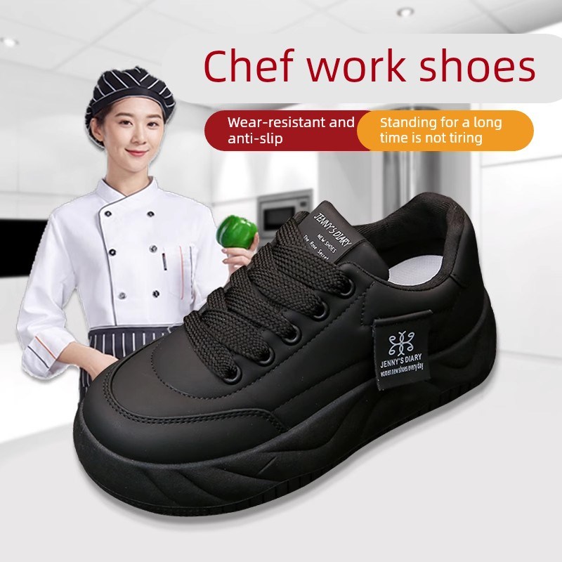 厨房防滑鞋女黑色鞋子女士软底不累D脚工作鞋超轻防水上班鞋小黑