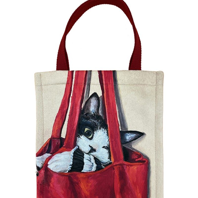 插画红色德文卷毛猫布艺卡通动物随身帆J布小挎包帆布包手提包布