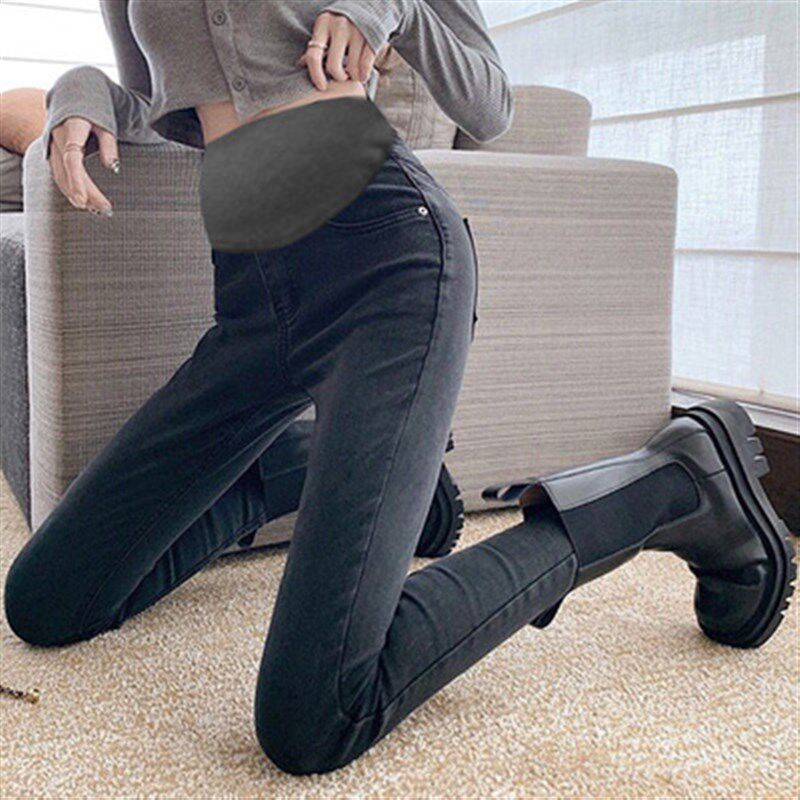 孕妇裤百搭时尚新款加绒小脚托A腹铅笔水洗牛仔冬外穿黑色显瘦长