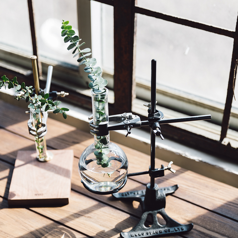 工业风铸铁金属实验室花架烧瓶型花器玻璃花瓶摆件装饰手冲咖啡架