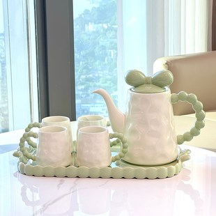 奶油风冷水壶 客厅茶几陶瓷杯架茶具喝水杯子家用待客水具套装