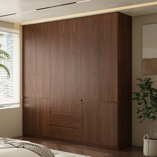 橡木定制分段式免拉手衣柜全实木胡桃木色M储物柜平开门储物大衣