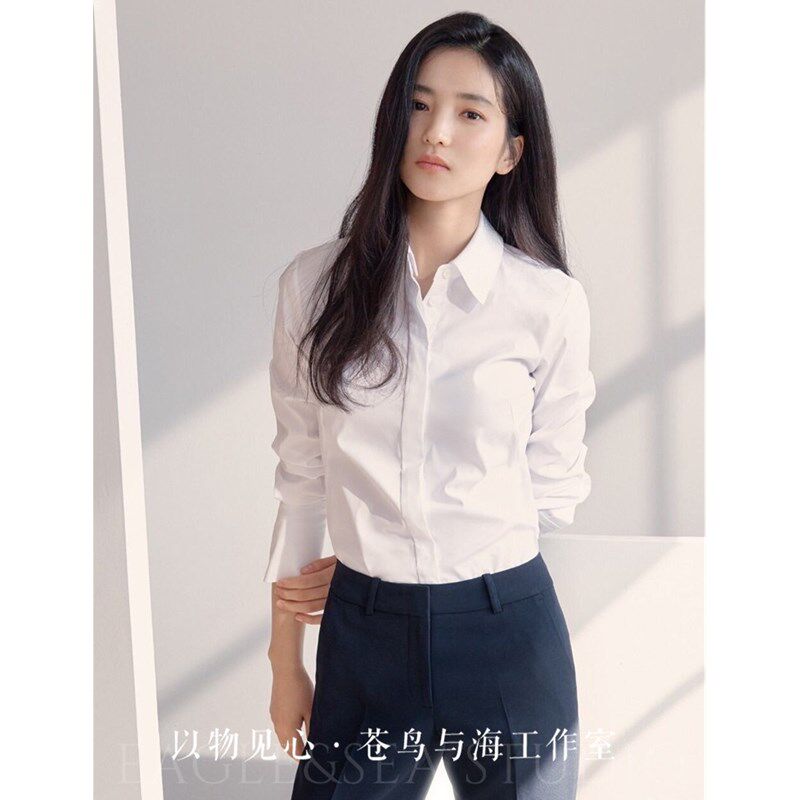 【不起皱才高级】白色防走光暗门襟设计长N袖通勤职业面试衬衫女