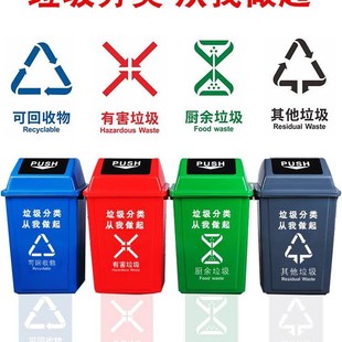 大容量30L40L60L升学校教室工厂户外室内方形塑料环保分类垃圾桶