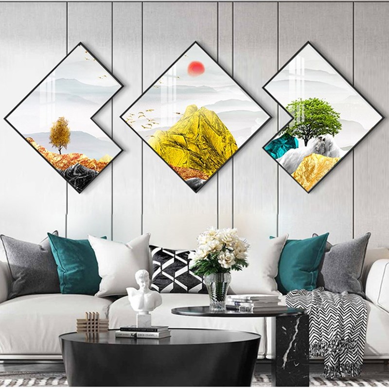 现代简约客厅g沙发背景墙玄关装饰画铝合金晶瓷有框画挂画石来运