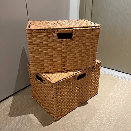 木质卧室玩具衣物收纳箱大容量家用带盖实木藤编搬家整理箱收纳筐